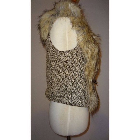 🆕 DENA Tweed and Faux Fur Vest Brown Beige Large - Picture 9 of 12
